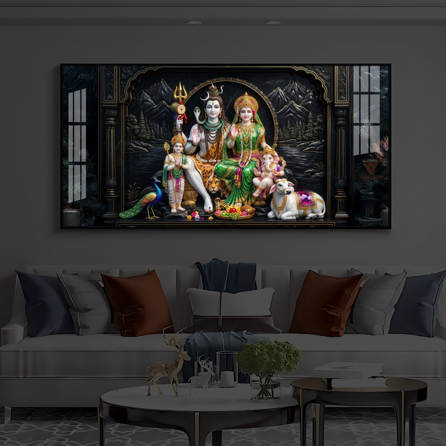 Lord Shiva With Family Modern Luxury Backlight Horizontal Wall Art