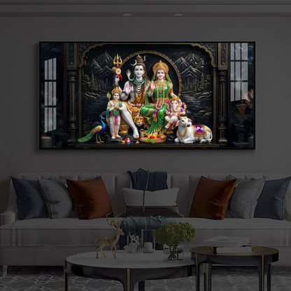 Lord Shiva With Family Modern Luxury Backlight Horizontal Wall Art