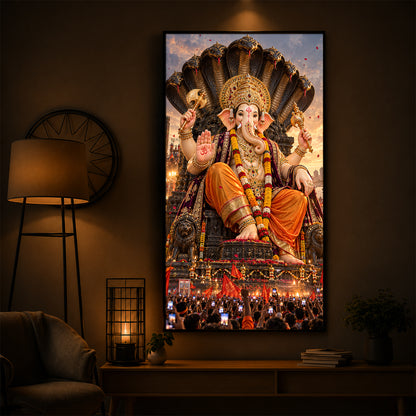 Lalbaugcha Raja Divine Darshan Modern Luxury Backlight Vertical Wall Art
