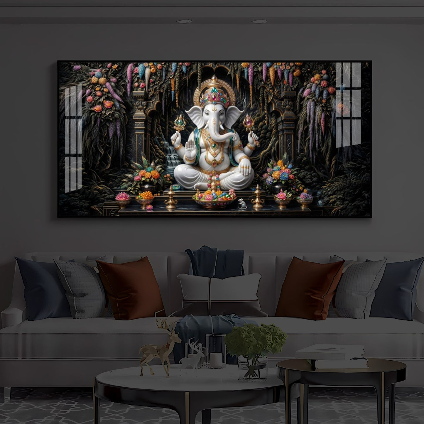 Lord Ganesha In A Serene Modern Luxury Backlight Horizontal Wall Art
