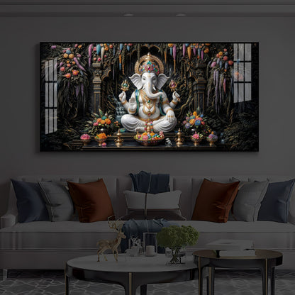 Lord Ganesha In A Serene Modern Luxury Backlight Horizontal Wall Art