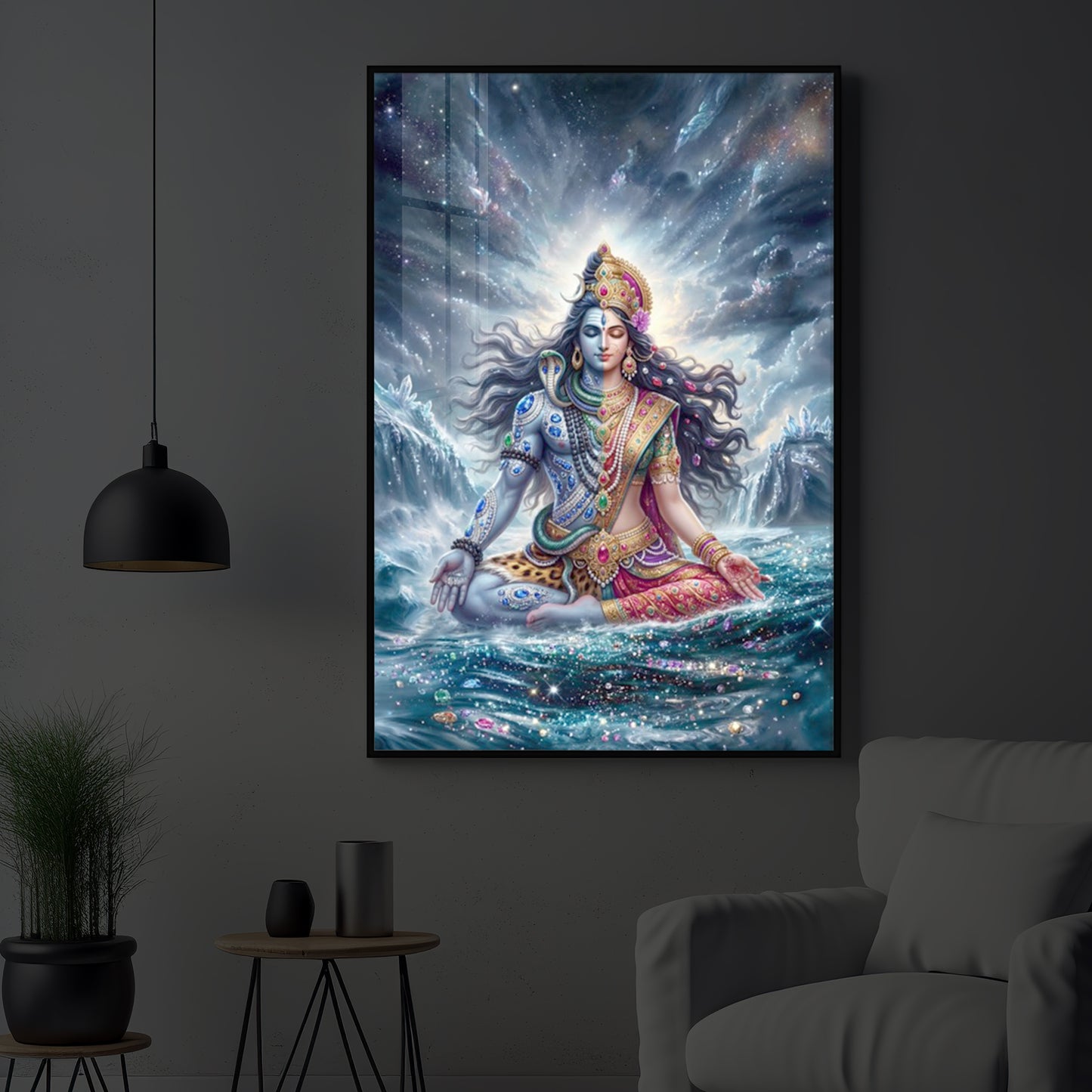 Ardhanarishvara Modern Luxury Backlight Vertical Wall Art