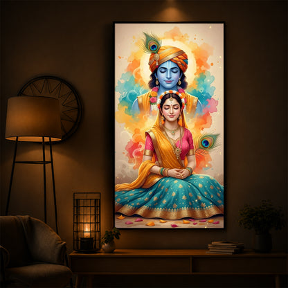 Radhe Krishna Modern Luxury Backlight Vertical Wall Art
