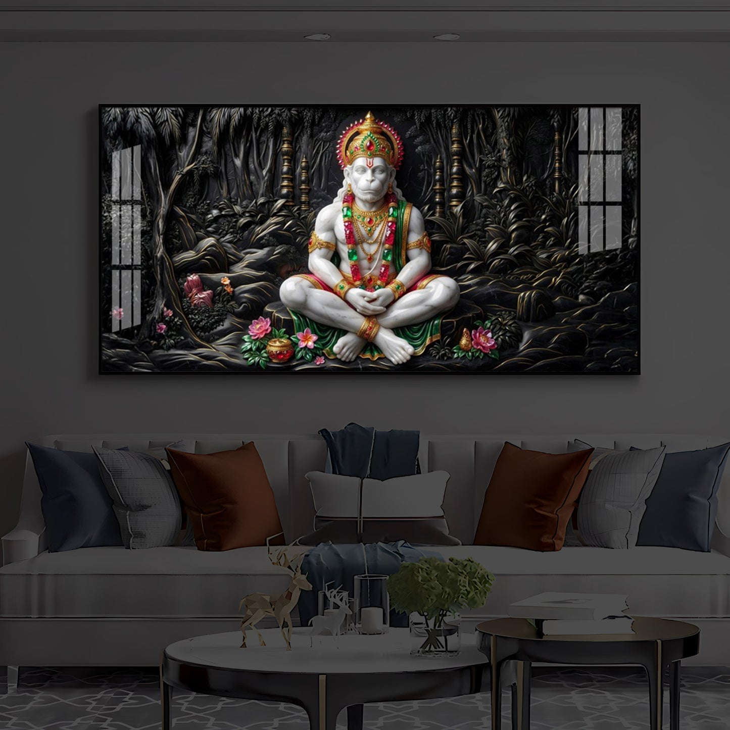 Lord Hanuman Modern Luxury Backlight Horizontal Wall Art