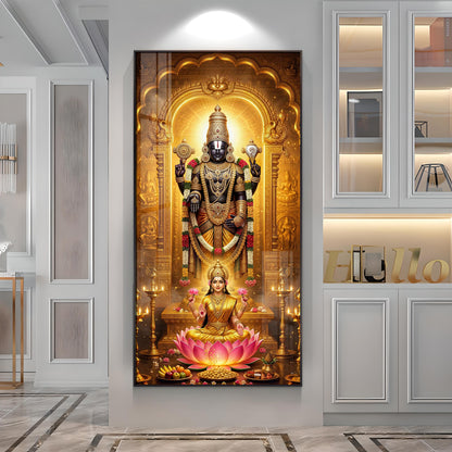 Lord Narayan With Goddess Lakshmi Premium Acrylic Vertical Wall Art