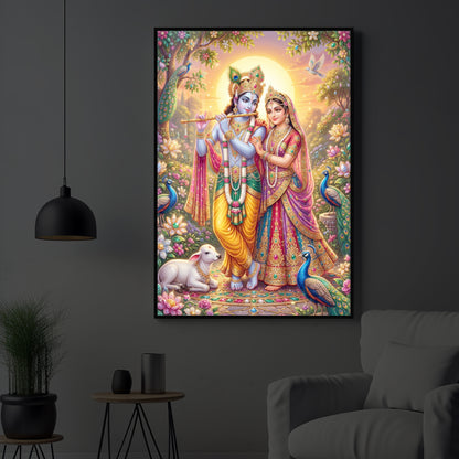 Radha Krishna Divine Harmony Modern Luxury Backlight Vertical Wall Art