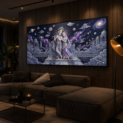 Hindu Deities Shri Radha Krishna Modern Luxury Backlight Horizontal Wall Art