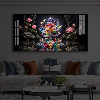 Colorful Lotus Flower Modern Luxury Backlight Horizontal Wall Art