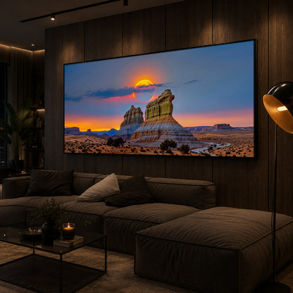 Desert Rock Plateau Sunset Modern Luxury Backlight Horizontal Wall Art