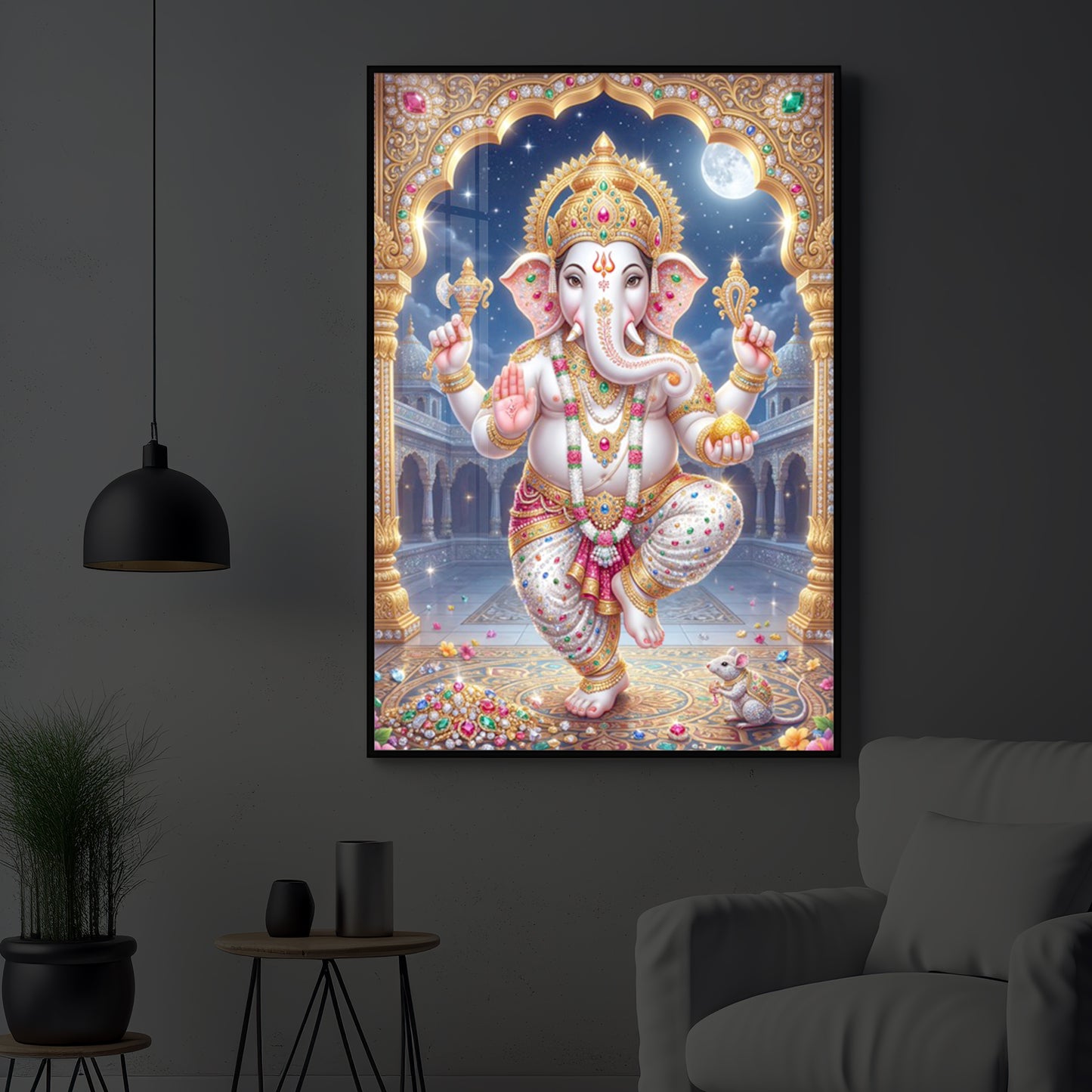 Hindu Shree Ganesh Modern Luxury Backlight Vertical Wall Art