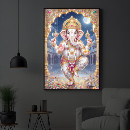 Hindu Shree Ganesh Modern Luxury Backlight Vertical Wall Art