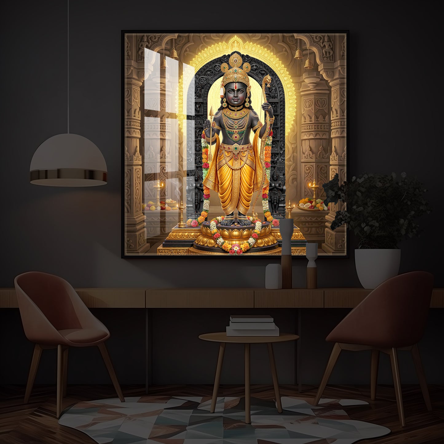 Shree Ram Modern Luxury Backlight Square Wall Art