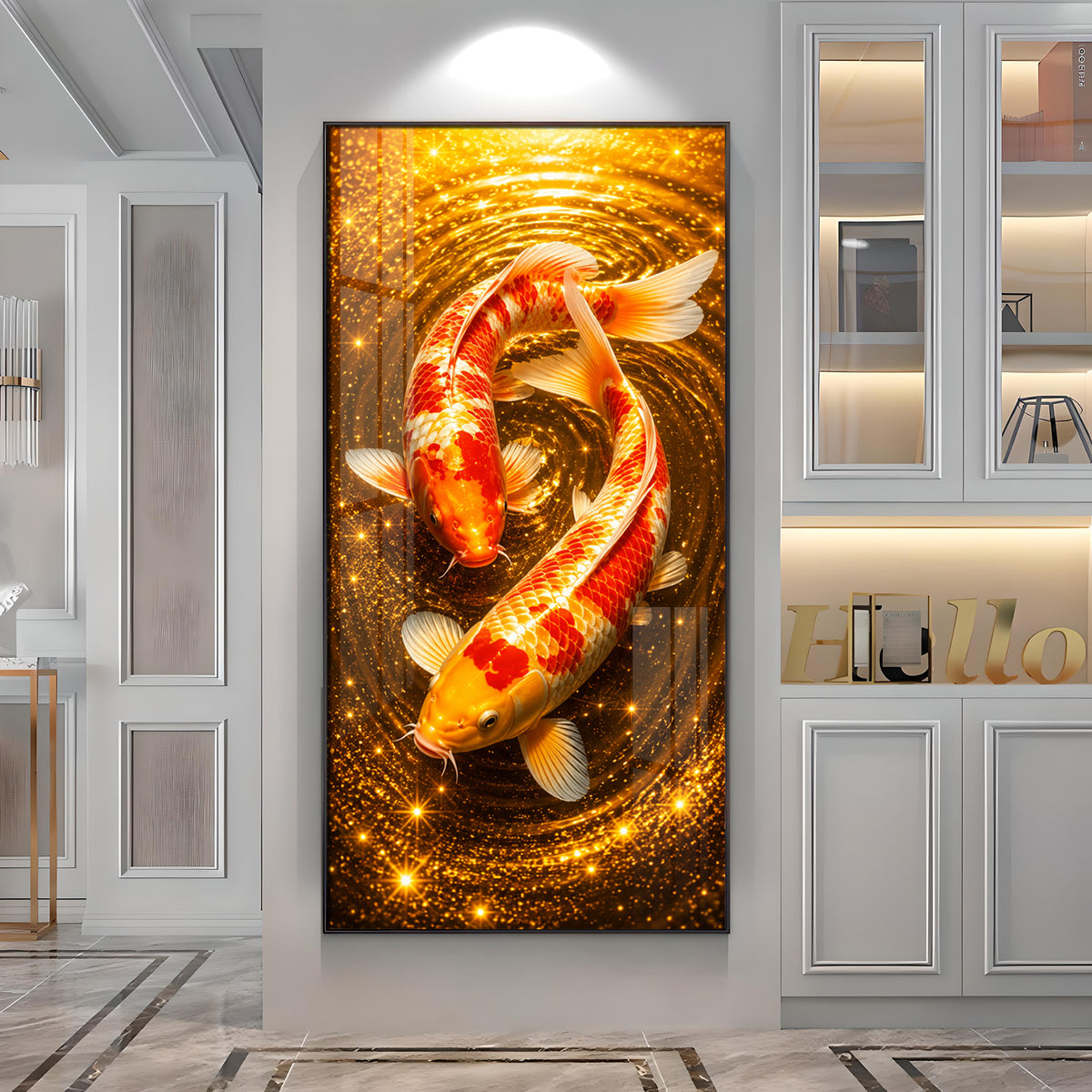 Twin Golden Koi Fish Premium Acrylic Vertical Wall Art