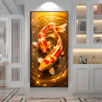 Twin Golden Koi Fish Premium Acrylic Vertical Wall Art