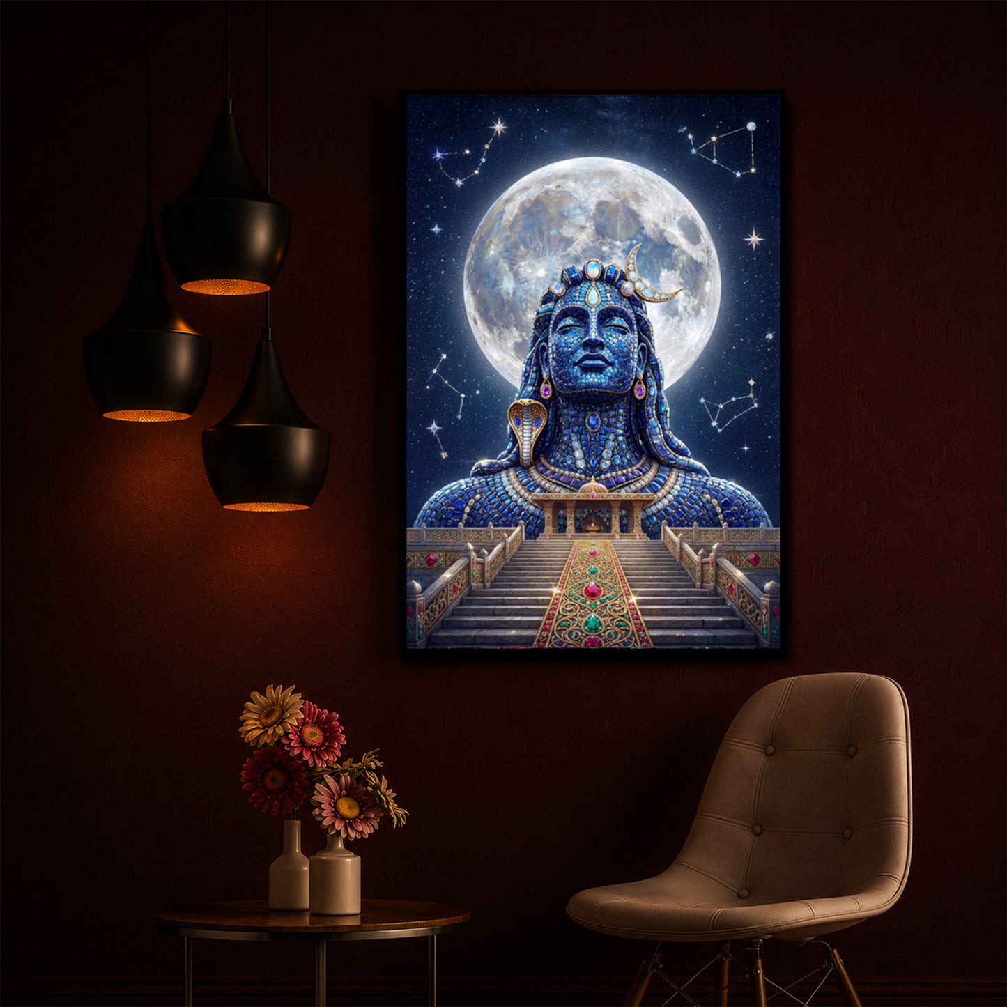 Divine Mahadev Modern Luxury Backlight Vertical Wall Art