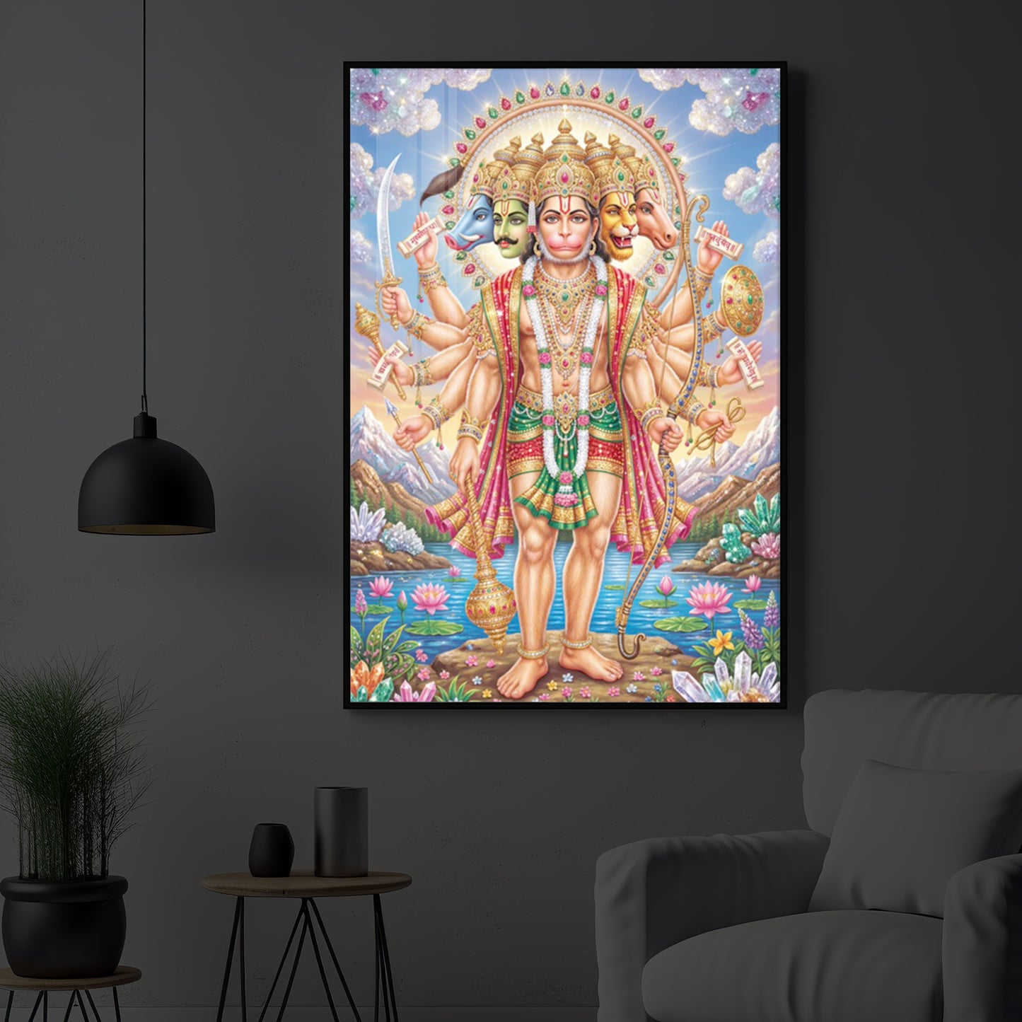 Panchmukhi Lord Hanuman Ji Modern Luxury Backlight Vertical Wall Art