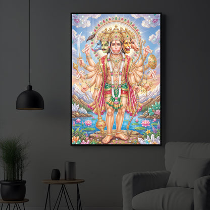 Panchmukhi Lord Hanuman Ji Modern Luxury Backlight Vertical Wall Art