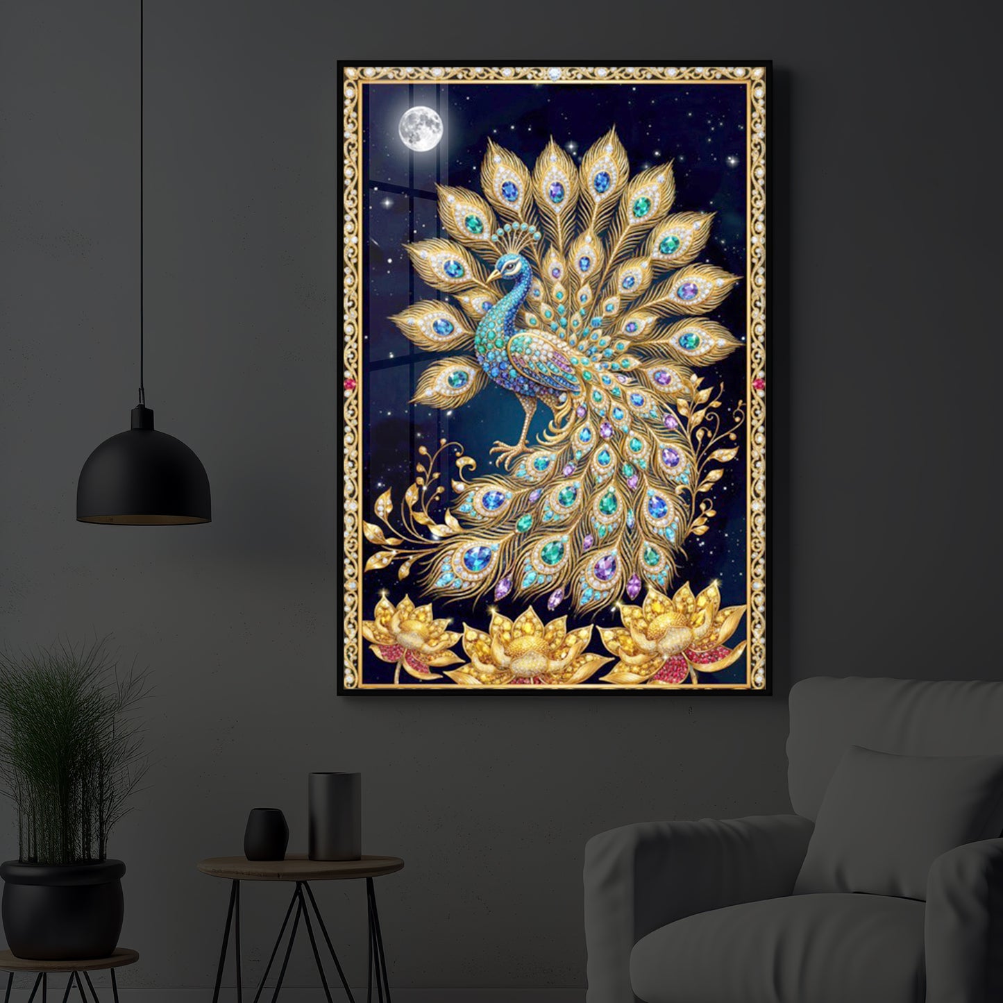 Majestic Vastu Peacock Modern Luxury Backlight Vertical Wall Art