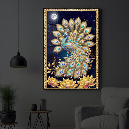 Majestic Vastu Peacock Modern Luxury Backlight Vertical Wall Art