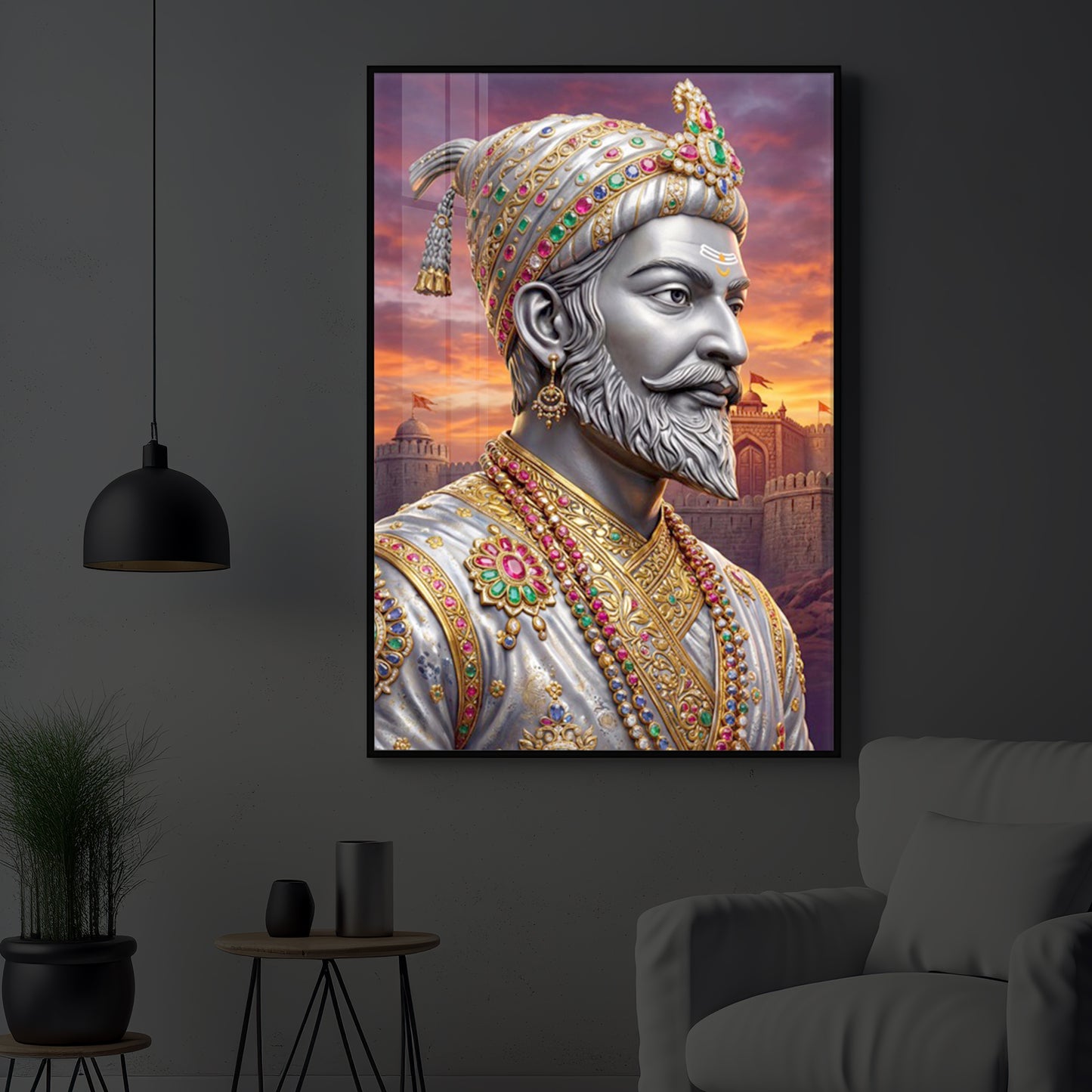 Maratha Shivaji Maharaj Modern Luxury Backlight Vertical Wall Art