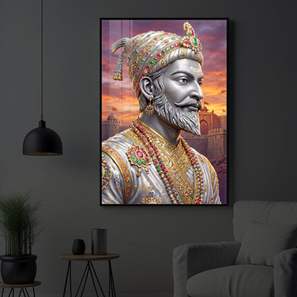 Maratha Shivaji Maharaj Modern Luxury Backlight Vertical Wall Art