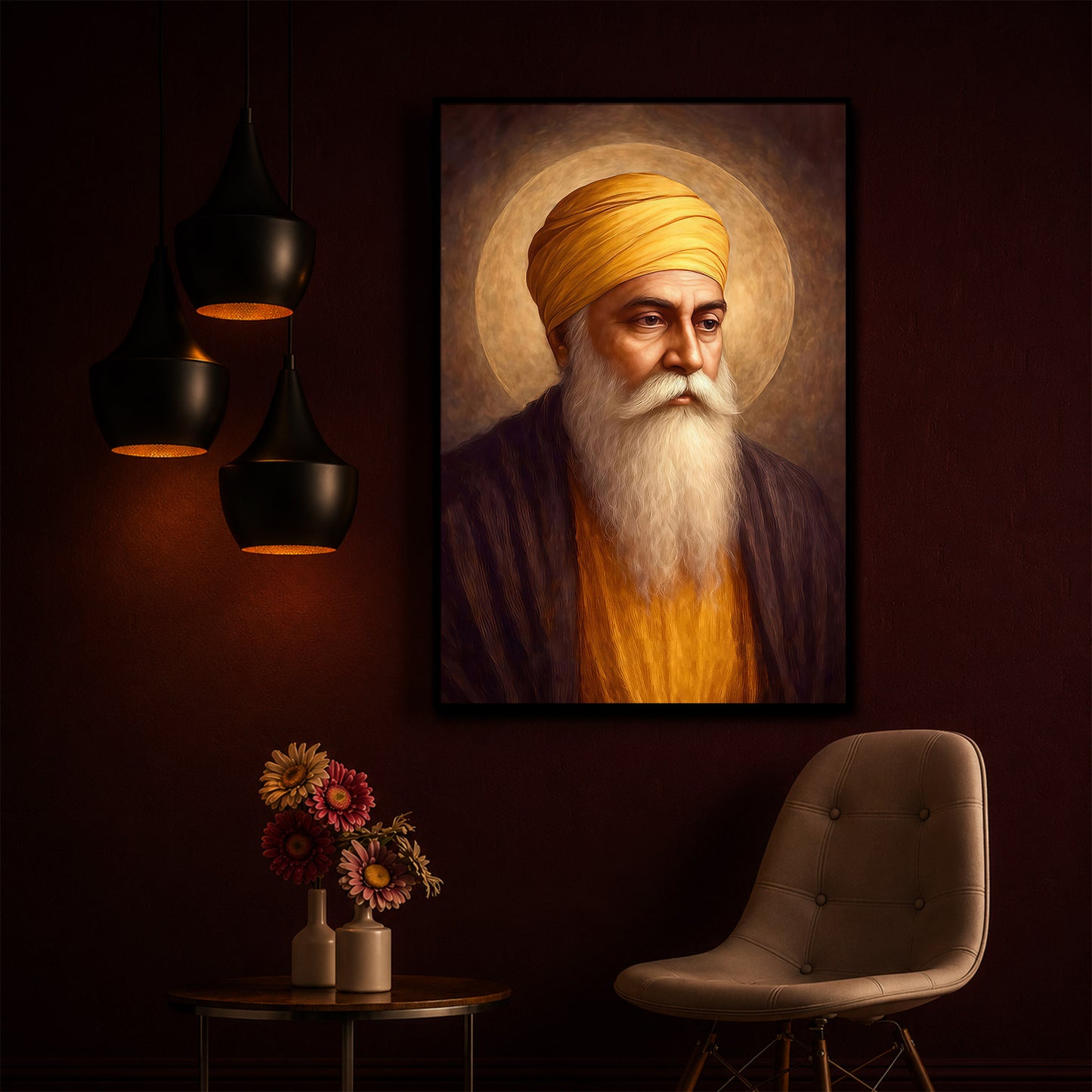Guru Nanak Dev Ji Modern Luxury Backlight Vertical Wall Art