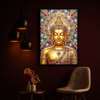 Exquisite Golden Buddha Modern Luxury Backlight Vertical Wall Art
