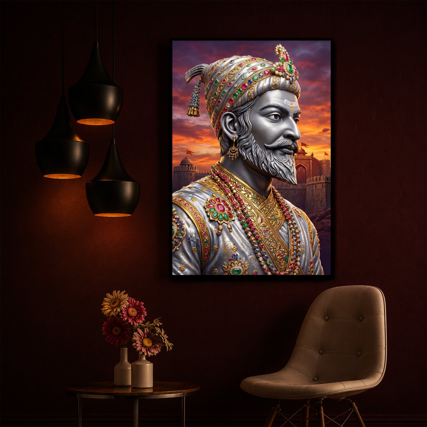 Maratha Shivaji Maharaj Modern Luxury Backlight Vertical Wall Art