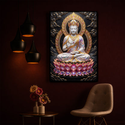 Buddha Seated On A Pink Lotus Modern Luxury Backlight Vertical Wall Art