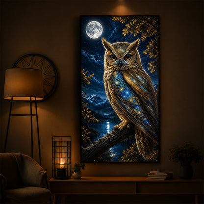 Majestic Golden Owl Modern Luxury Backlight Vertical Wall Art