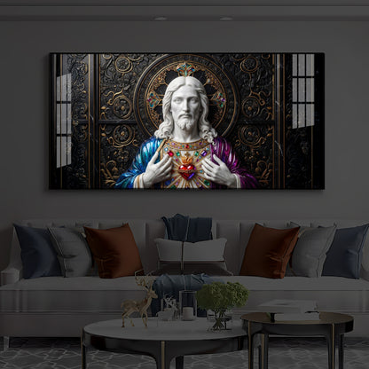 Sacred Heart Of Jesus Modern Luxury Backlight Horizontal Wall Art