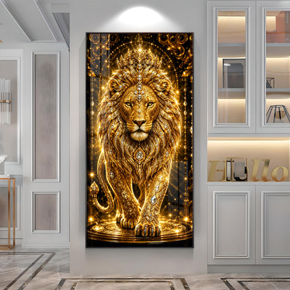 Golden Lion Premium Acrylic Vertical Wall Art