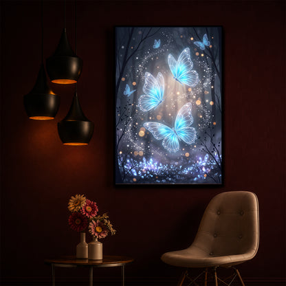 Luminous Crystal Blue Butterflies Modern Luxury Backlight Vertical Wall Art