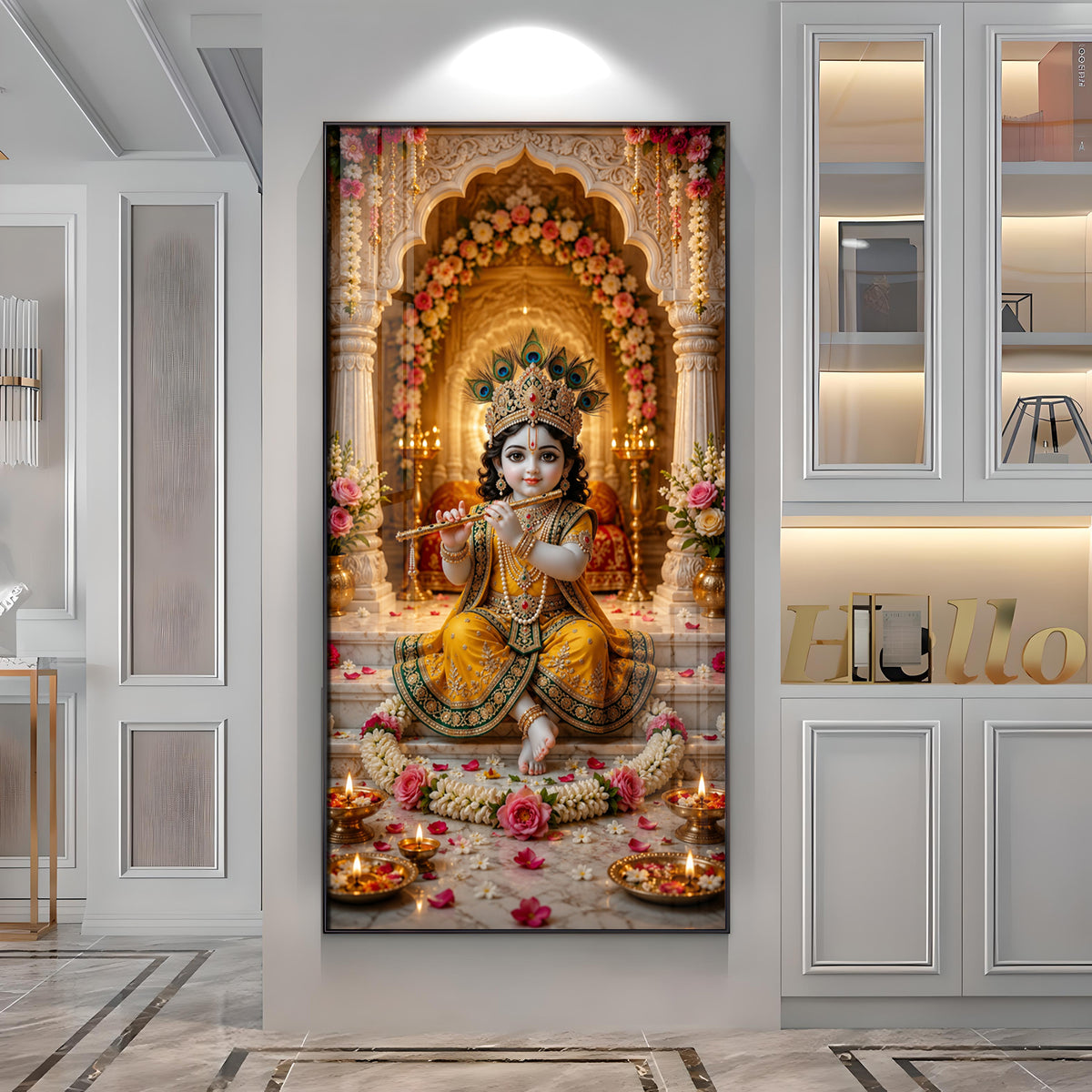 Divine Little Bal Krishna Premium Acrylic Vertical Wall Art