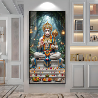Divine Harmony Of Lord Hanuman Premium Acrylic Vertical Wall Art