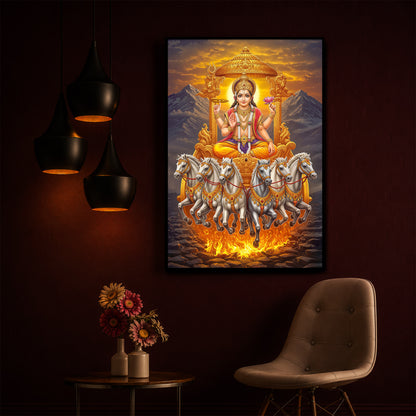 Lord Surya Dev Modern Luxury Backlight Vertical Wall Art