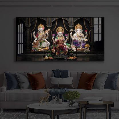 Saraswati,Lakshmi, & Lord Ganesha Modern Luxury Backlight Horizontal Wall Art