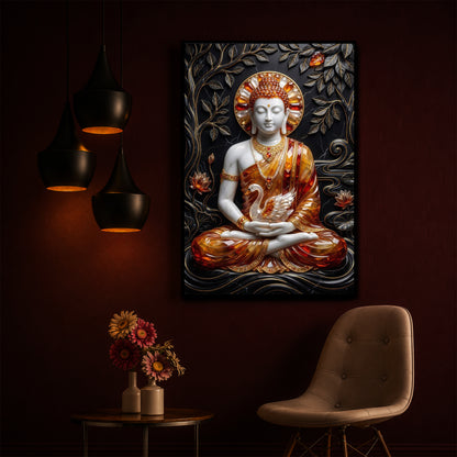 Golden Lord Buddha Modern Luxury Backlight Vertical Wall Art
