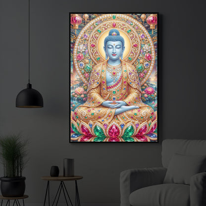 Buddha Blessing Modern Luxury Backlight Vertical Wall Art