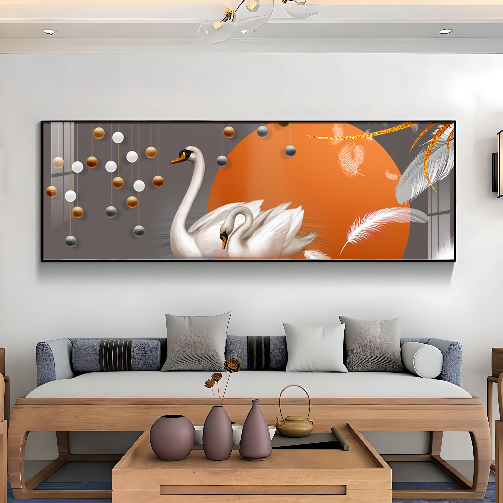 Graceful Couple Swan Premium Acrylic Horizontal Wall Art