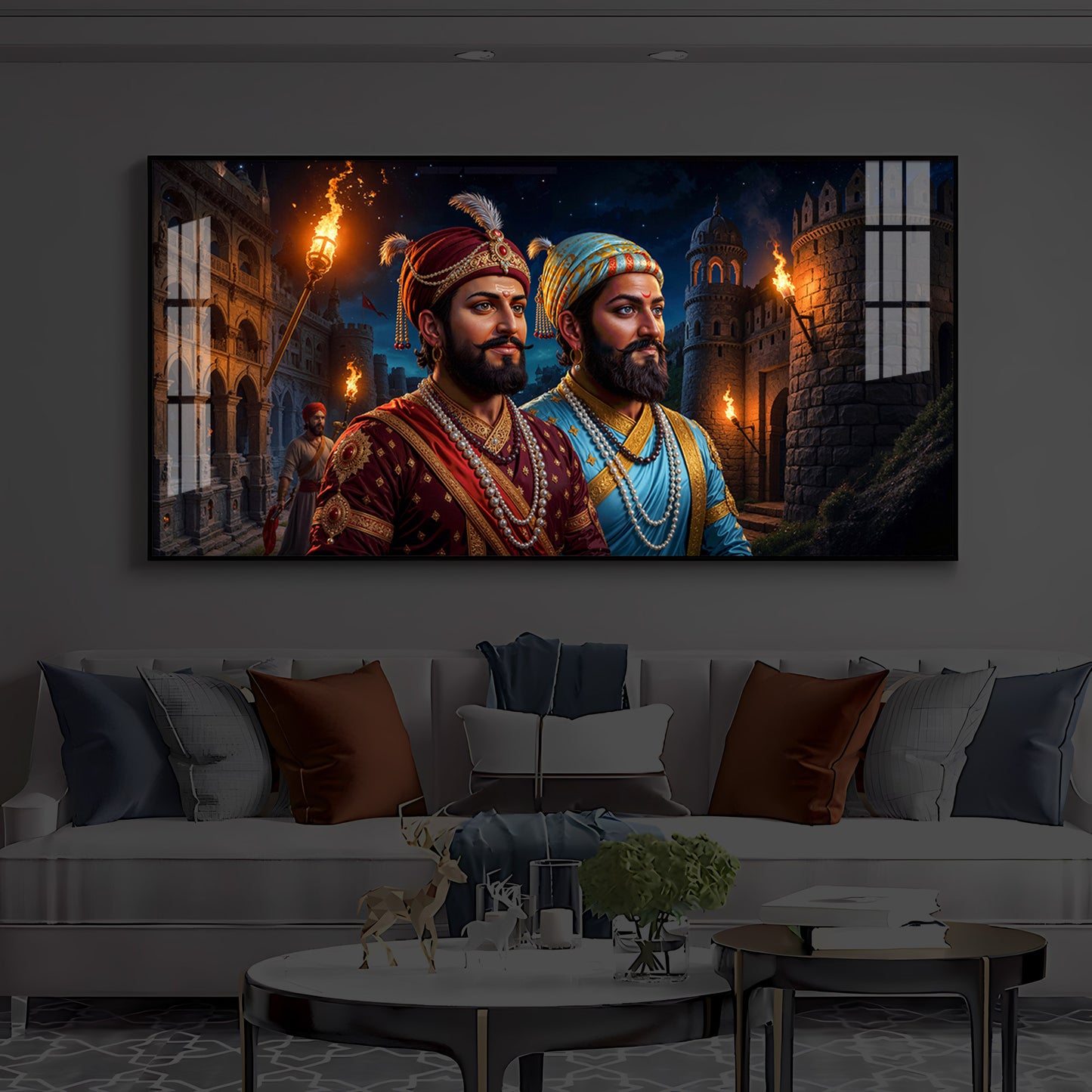 Chhatrapati Shivaji Maharaj with Chhatrapati Sambhaji Modern Luxury Backlight Horizontal Wall Art