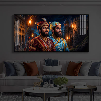 Chhatrapati Shivaji Maharaj with Chhatrapati Sambhaji Modern Luxury Backlight Horizontal Wall Art