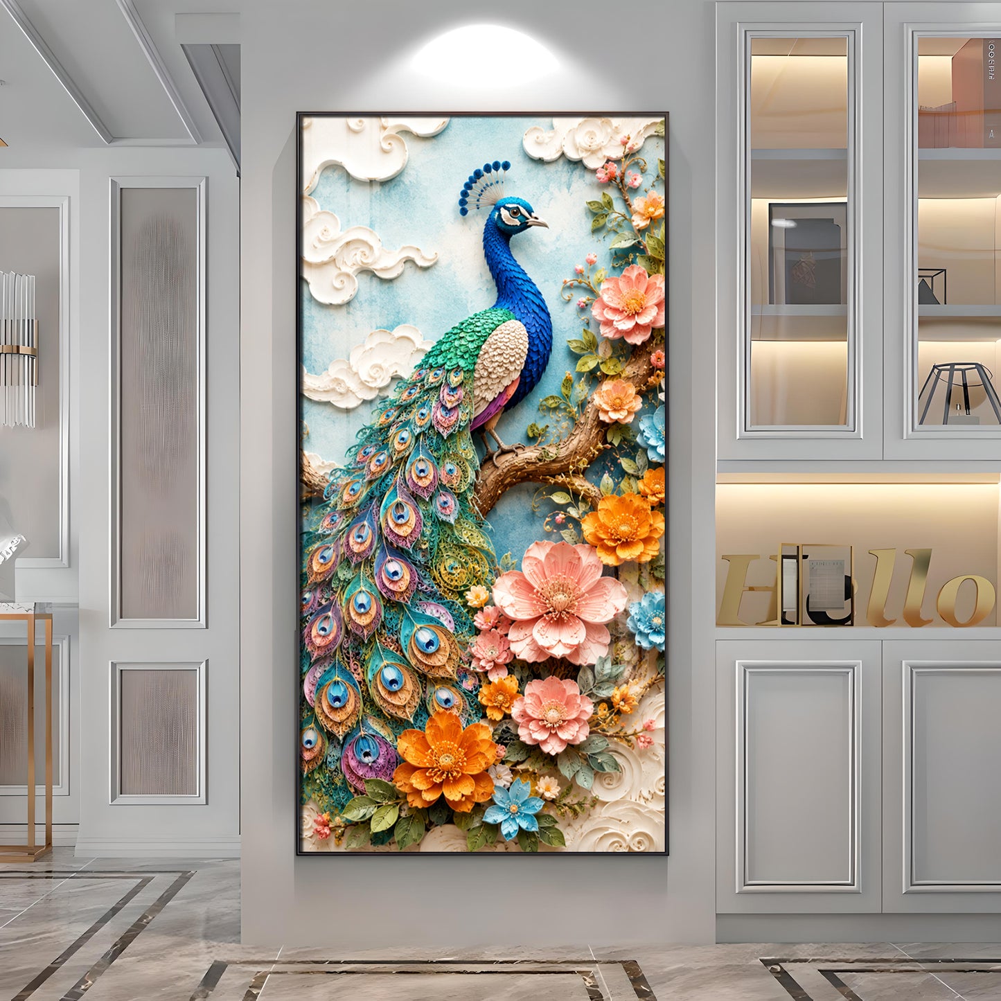Majestic Peacock & Floral Premium Acrylic Vertical Wall Art