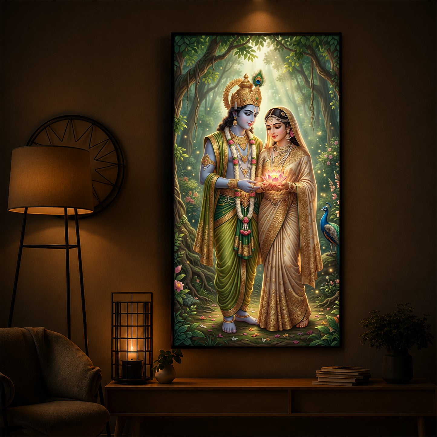 Shree Radhe Krishna Modern Luxury Backlight Vertical Wall Art