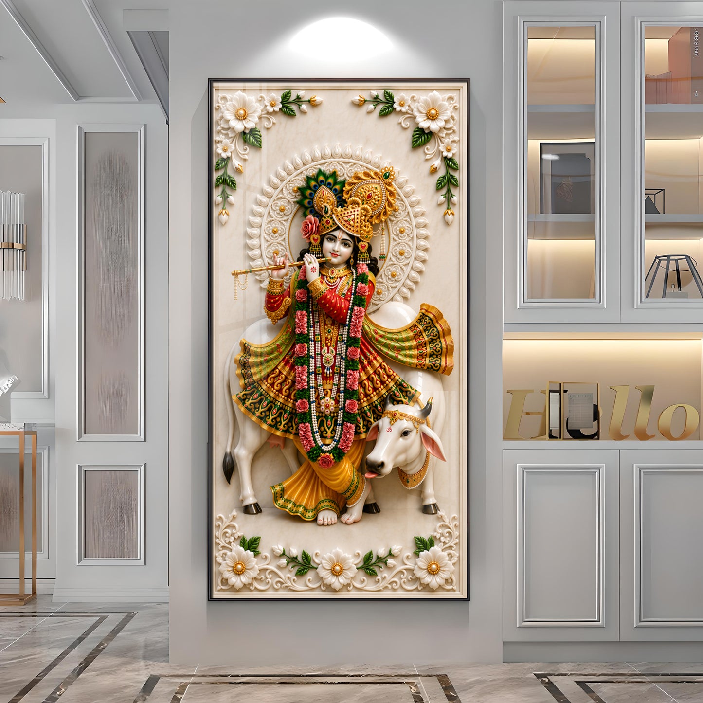 Lord Krishna Playing The Flute Premium Acrylic Vertical Wall Art