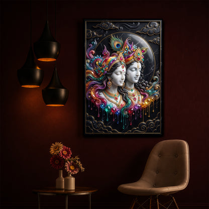 Shri Radha Krishna Modern Luxury Backlight Vertical Wall Art