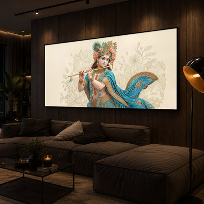 Beautiful Krishna Ji Modern Luxury Backlight Horizontal Wall Art