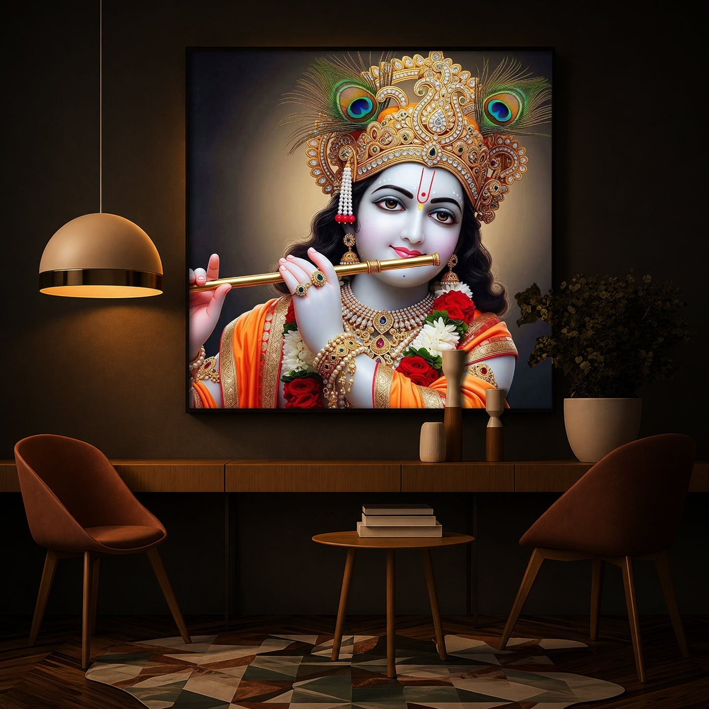 Divine Shree Krishna Modern Luxury Backlight Square Wall Art