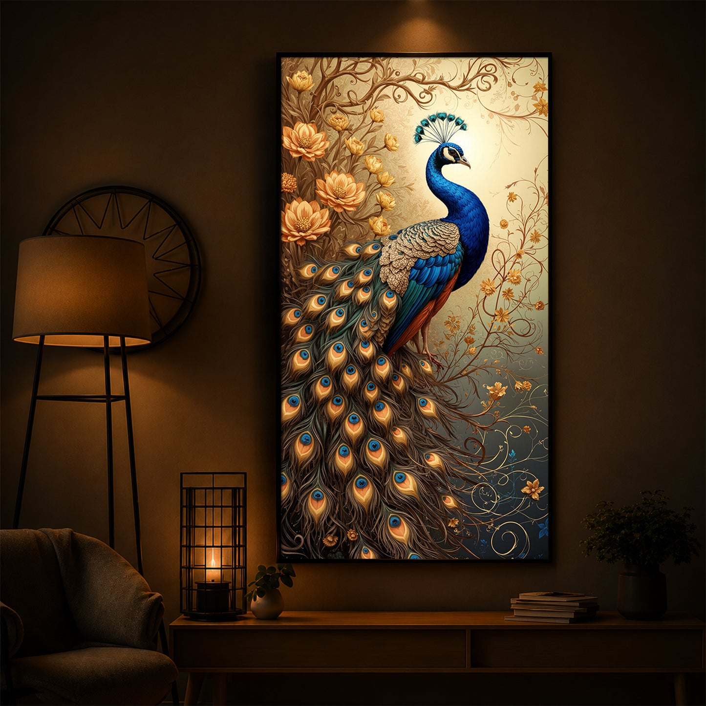 Beautiful Peacock Modern Luxury Backlight Vertical Wall Art