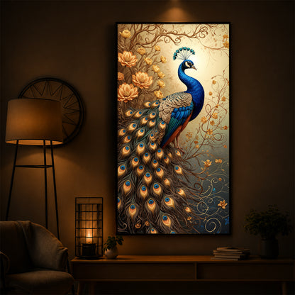 Beautiful Peacock Modern Luxury Backlight Vertical Wall Art